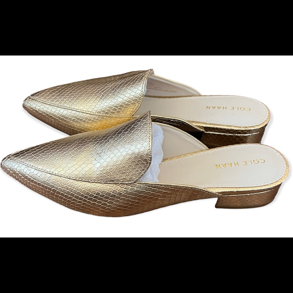 Cole Haan Gold Textured Pointed-Toe Mules